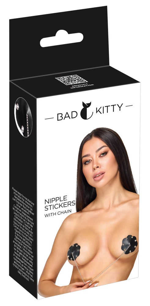 Bad Kitty Nipple Stickers with Chain – Produktverpackung mit Abbildung der schwarzen Nippel-Cover
