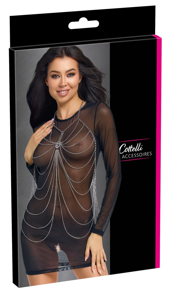 Verpackung der silberfarbenen Cottelli ACCESSOIRES Körperkette mit Schmuckstein