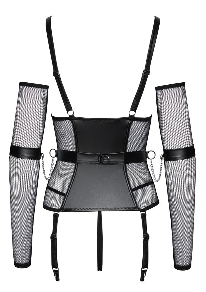 Rückansicht des Cottelli BONDAGE Strapshemd Sets mit verstellbaren Strapsen