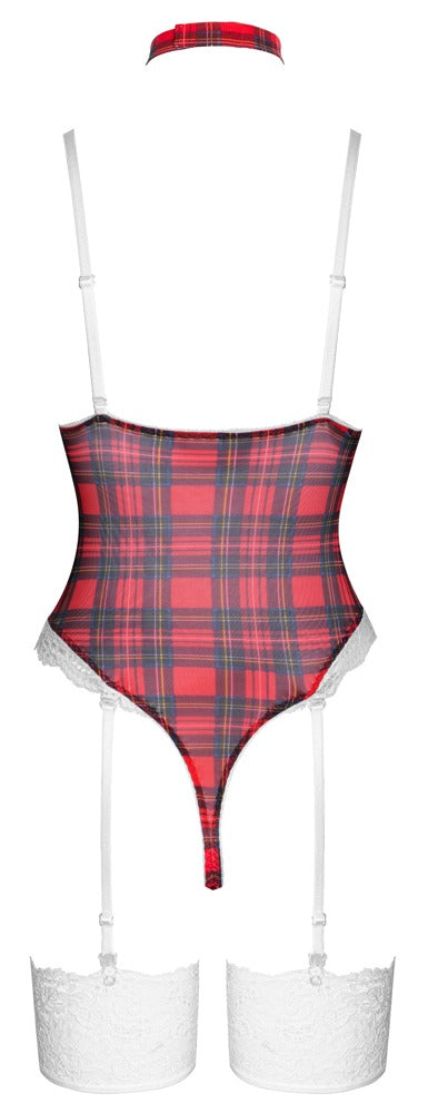 Freigestellte Rückansicht des Cottelli COSTUMES Bodys im roten Karo-Look mit schmalen Trägern