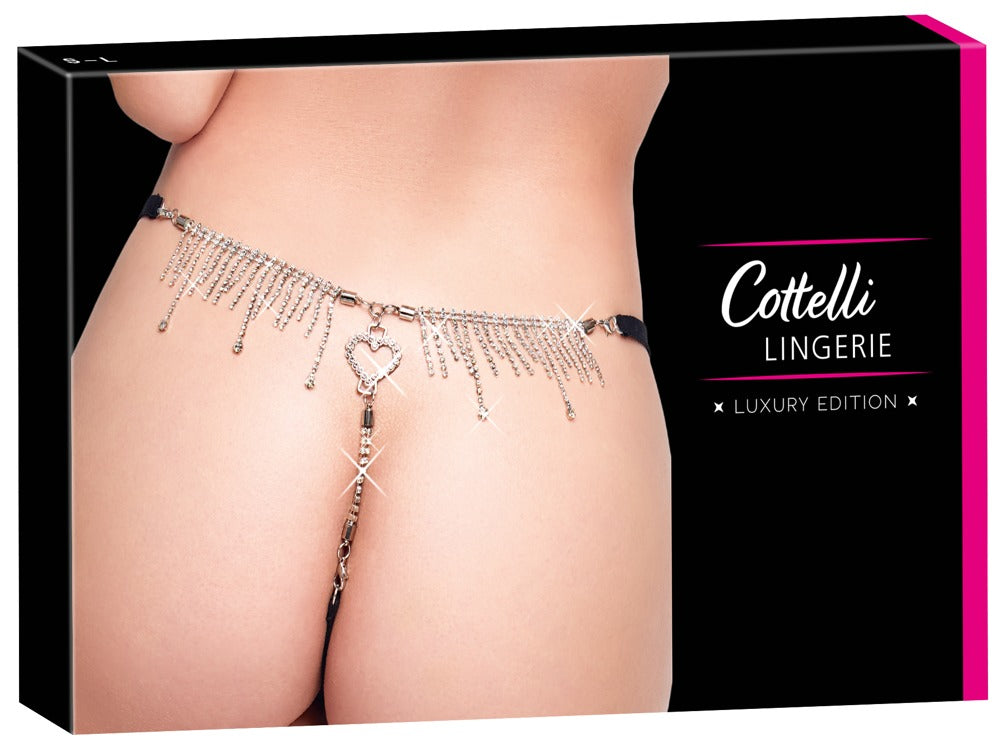 Verpackung des Cottelli LINGERIE Schmuck-Strings mit Spitze und abnehmbarem Strassschmuck