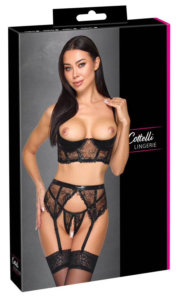 Cottelli LINGERIE 3-teiliges Straps-Set ouvert in der Originalverpackung
