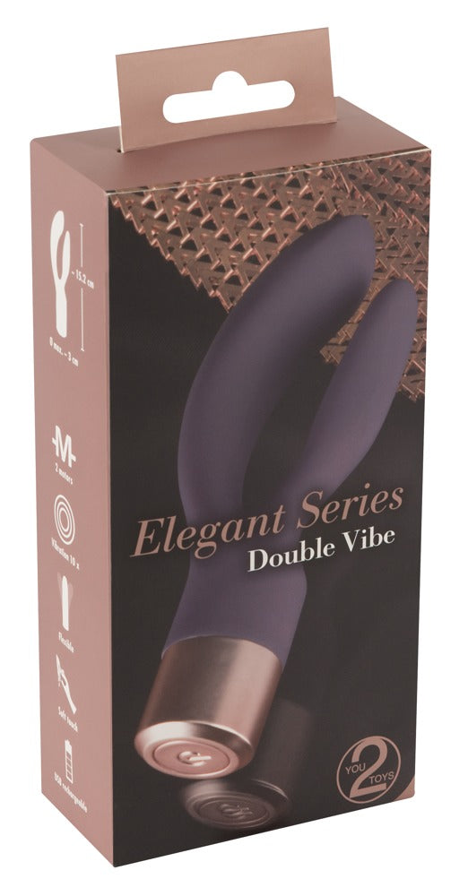 Elegant Series Double Vibe Rabbitvibrator in Lila in der Originalverpackung mit Produktabbildung