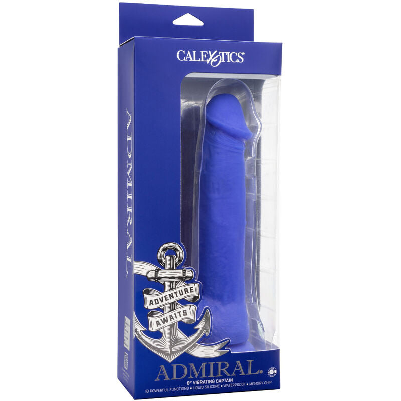 CalExotics Admiral Captain realistischer Vibrator in Blau mit Saugnapf in der Originalverpackung – erhältlich bei Evoria Care