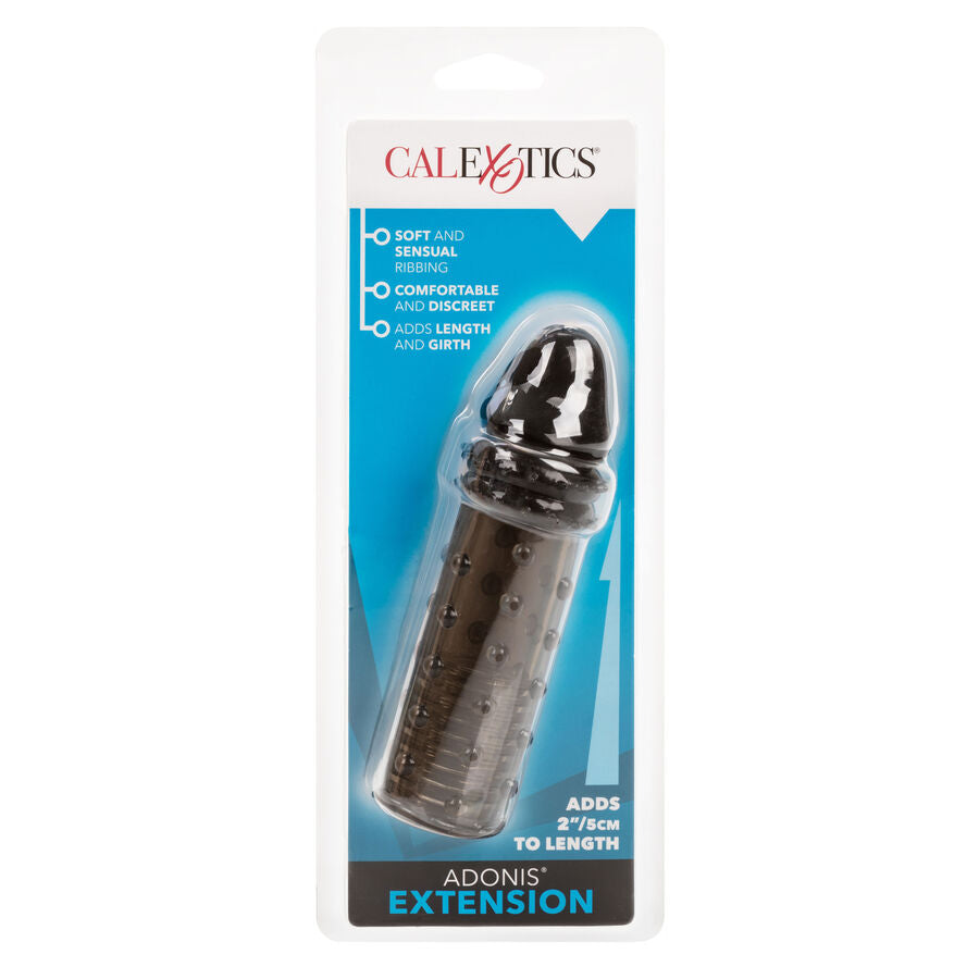 CALEXOTICS Adonis Extension Penishülle in Schwarz-Transparent in der Originalverpackung – erhältlich bei Evoria Care