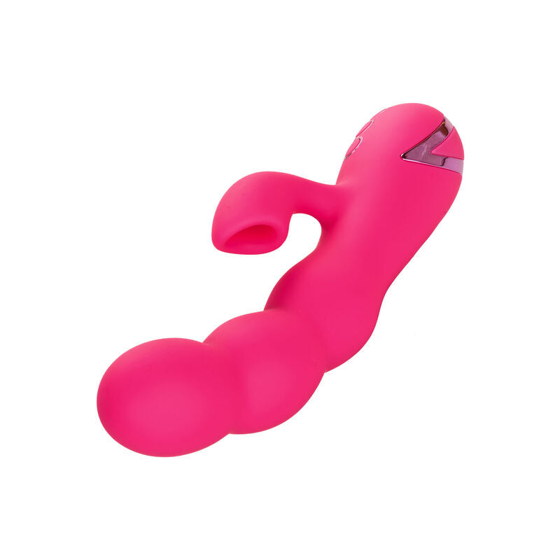 CALEXOTICS California Dreaming Oceanside Orgasm Vibrator in Pink mit geschwungener Form in der Rückansicht – erhältlich bei Evoria Care