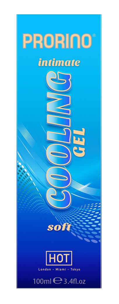 ERO PRORINO Cooling Gel Soft – blau-türkise Originalverpackung des sanft kühlenden Gleitgels mit Menthol, großem vertikalem COOLING GEL Schriftzug, PRORINO Markenlogo und dunkelblauem unteren Verpackungsbereich in frontaler Produktansicht auf weißem Hintergrund – erhältlich bei Evoria Care