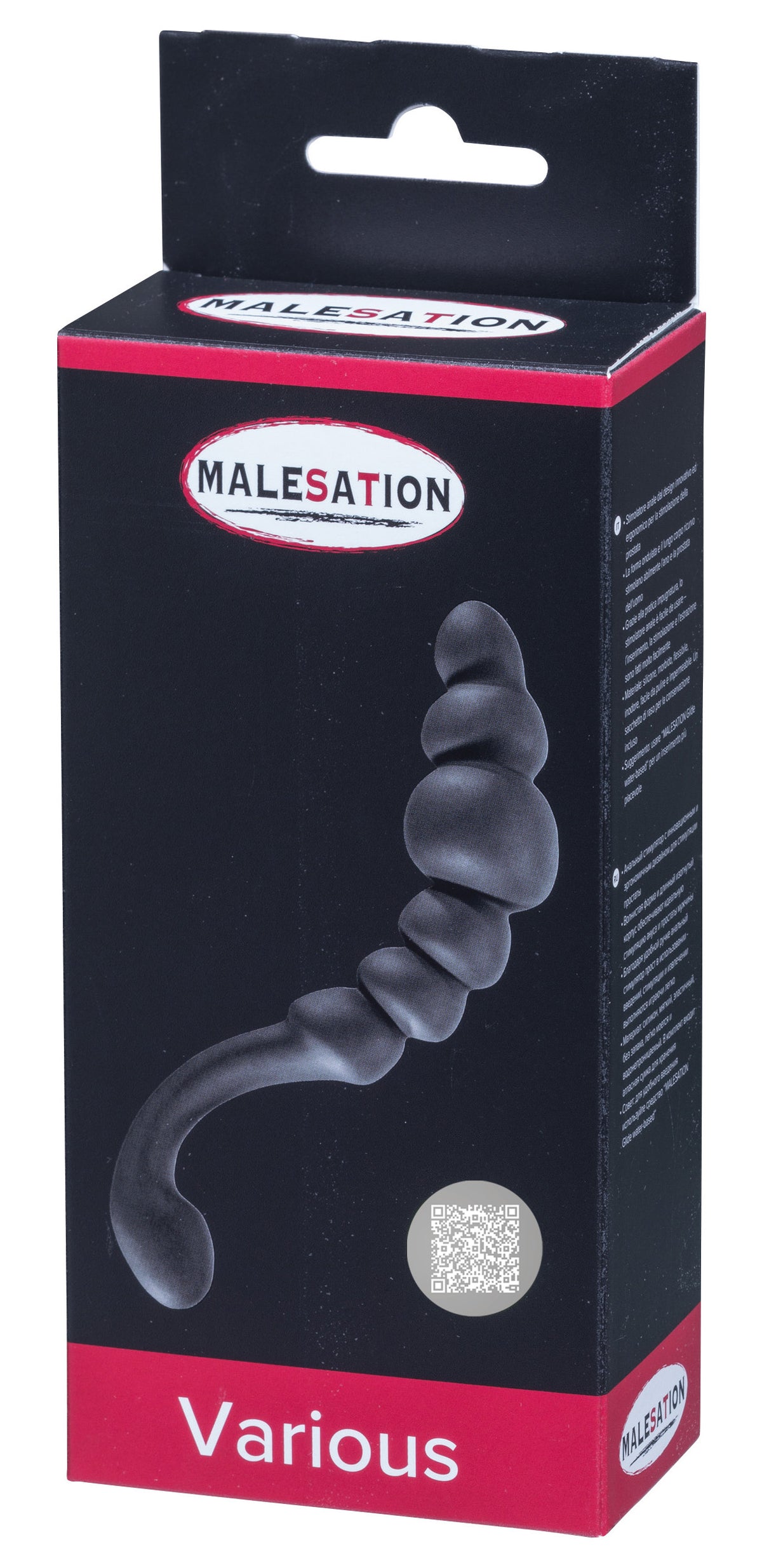 MALESATION Various – schwarz-rote Originalverpackung des wellenförmigen Prostatastimulators mit Produktabbildung, MALESATION Markenlogo und Modellbezeichnung Various – erhältlich bei Evoria Care