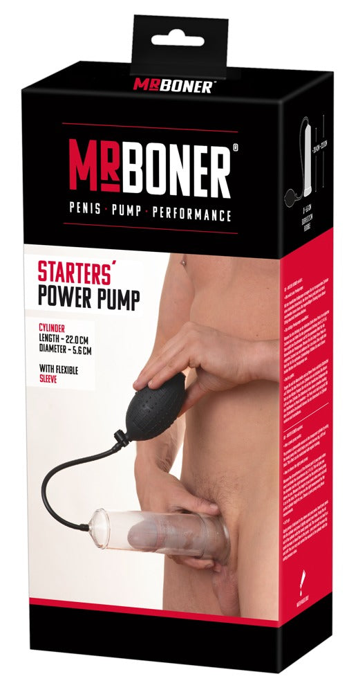 Mister Boner Starters Power Pump – weitere Ansicht der Mister Boner Produktverpackung mit Darstellung der Penispumpe – erhältlich bei Evoria Care