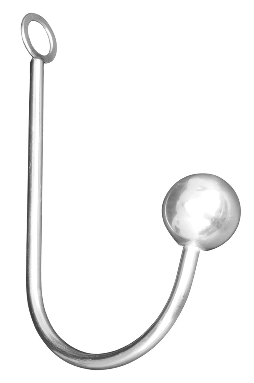 XX-DREAMSTOYS Bondagehook – silberfarbenes Metallaccessoire mit gebogenem Haken, Kugelende und Öse in einzelner Produktansicht – erhältlich bei Evoria Care