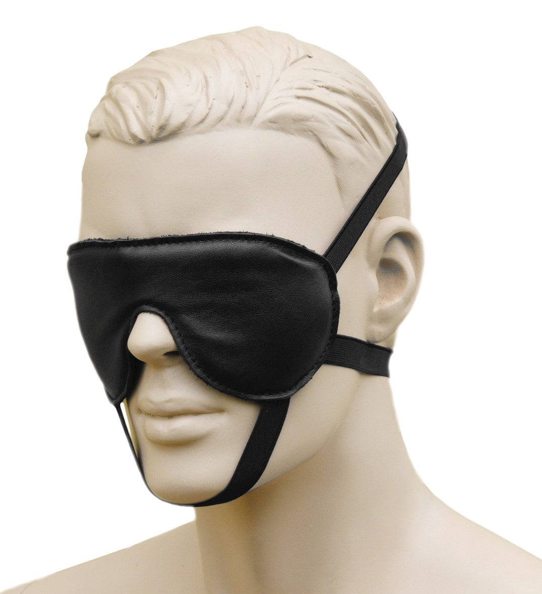 XX-DREAMSTOYS Leder-Augenmaske – schwarze Augenmaske aus Leder am Kopf getragen mit breiter blickdichter Augenpartie und verstellbarem Riemen – erhältlich bei Evoria Care