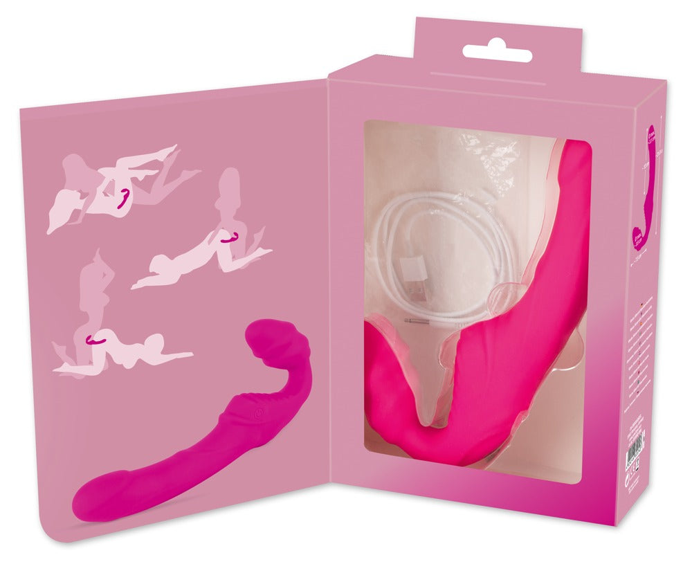 You2Toys Vibrating Strapless Strap-On – weitere Ansicht der pinkfarbenen Produktverpackung mit Produktdarstellung – erhältlich bei Evoria Care