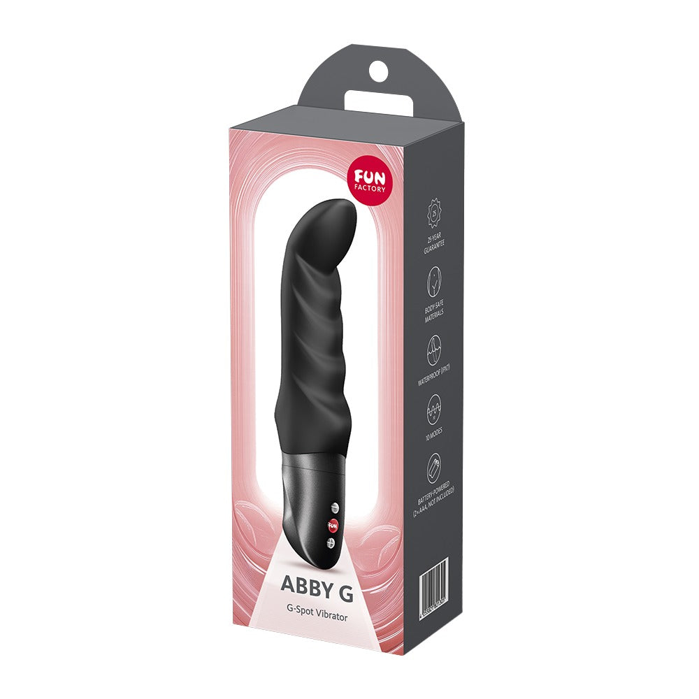 FUN FACTORY ABBY G G-Punkt-Vibrator in Schwarz neben der Originalverpackung