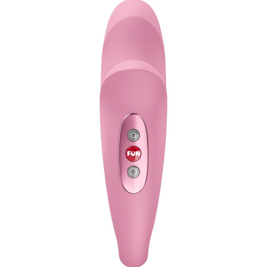 FUN FACTORY VELOCE Dual-Stimulator in Rosé – Frontansicht mit geschwungener Form und sichtbaren Bedienelementen