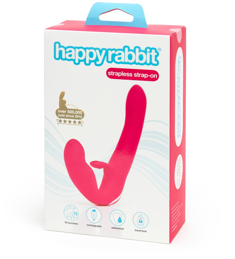 Happy Rabbit Strapless Strap-On in Pink in der Originalverpackung mit Produktabbildung