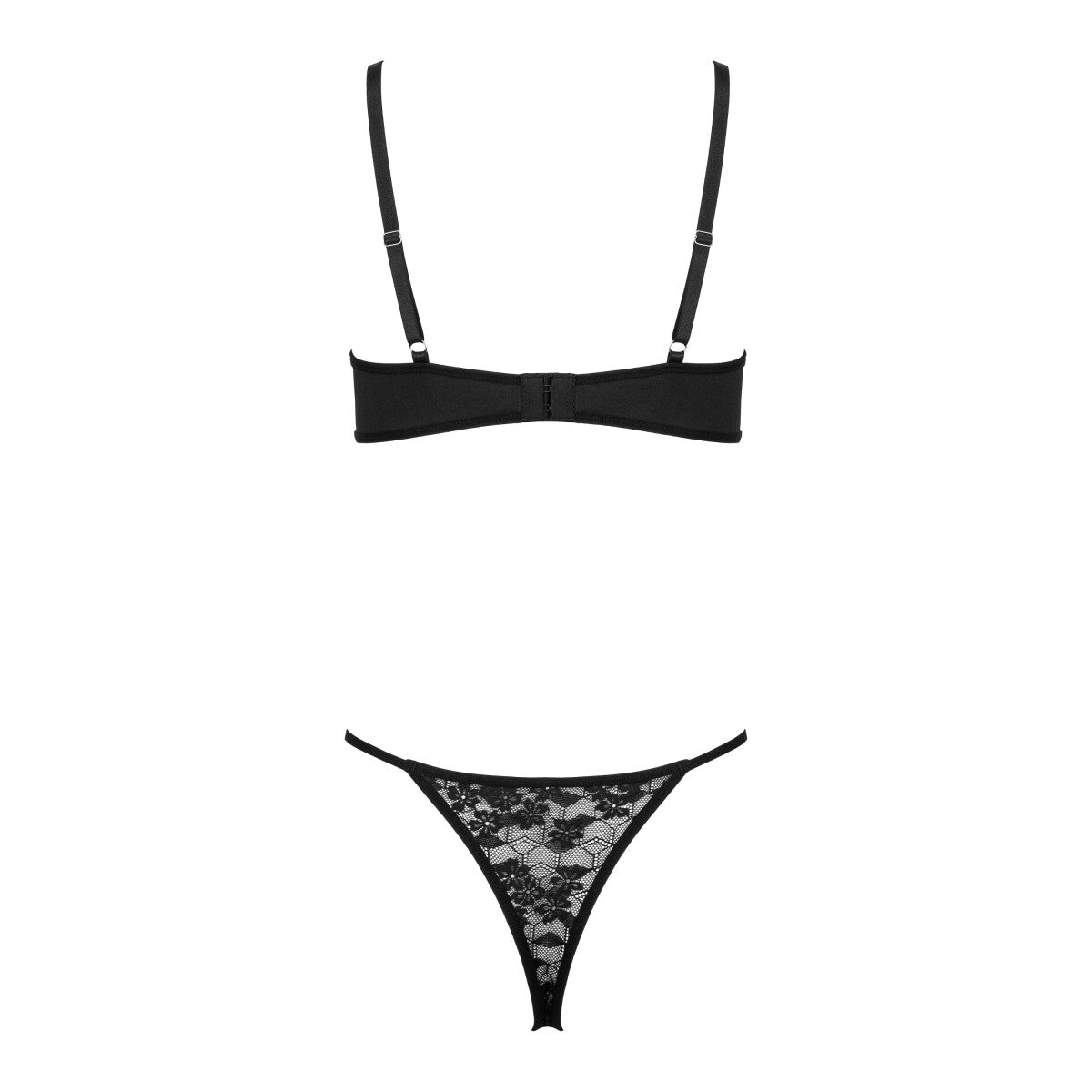 Kotek KO TP107 schwarzes Dessous-Set in Rückansicht mit schmalen BH-Trägern, Rückenverschluss und passendem String