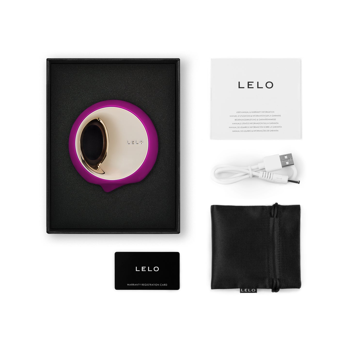 Lieferumfang des LELO ORA 3 mit Zubehör und Aufbewahrung