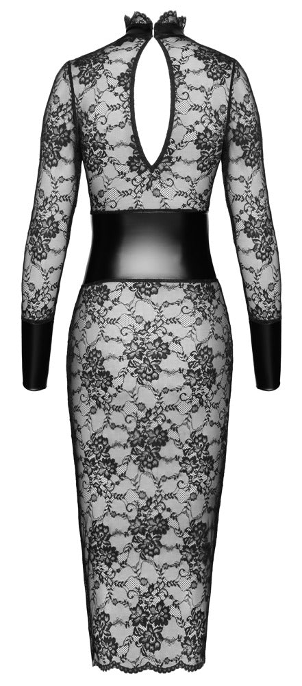 Noir Kink Royal Midikleid mit Flockprint und Powerwetlook-Details in der Rückansicht