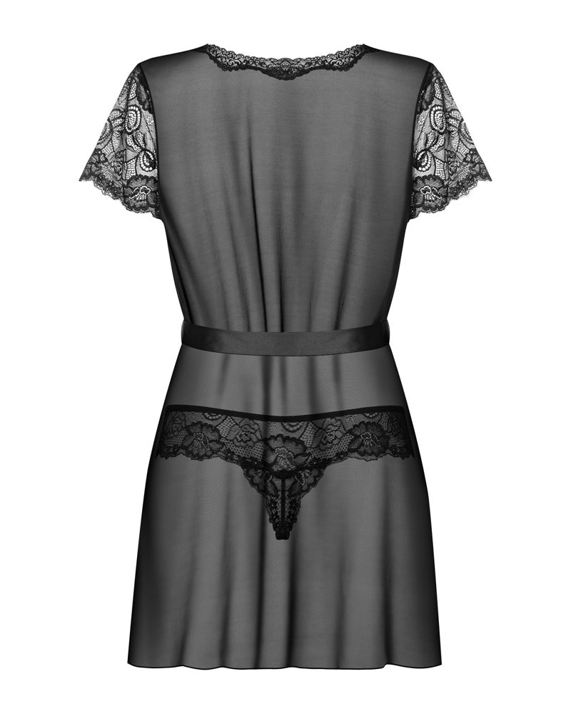 Rückansicht des Obsessive Alluria Kimonos mit transparentem Tüll und kurzem Spitzenarm
