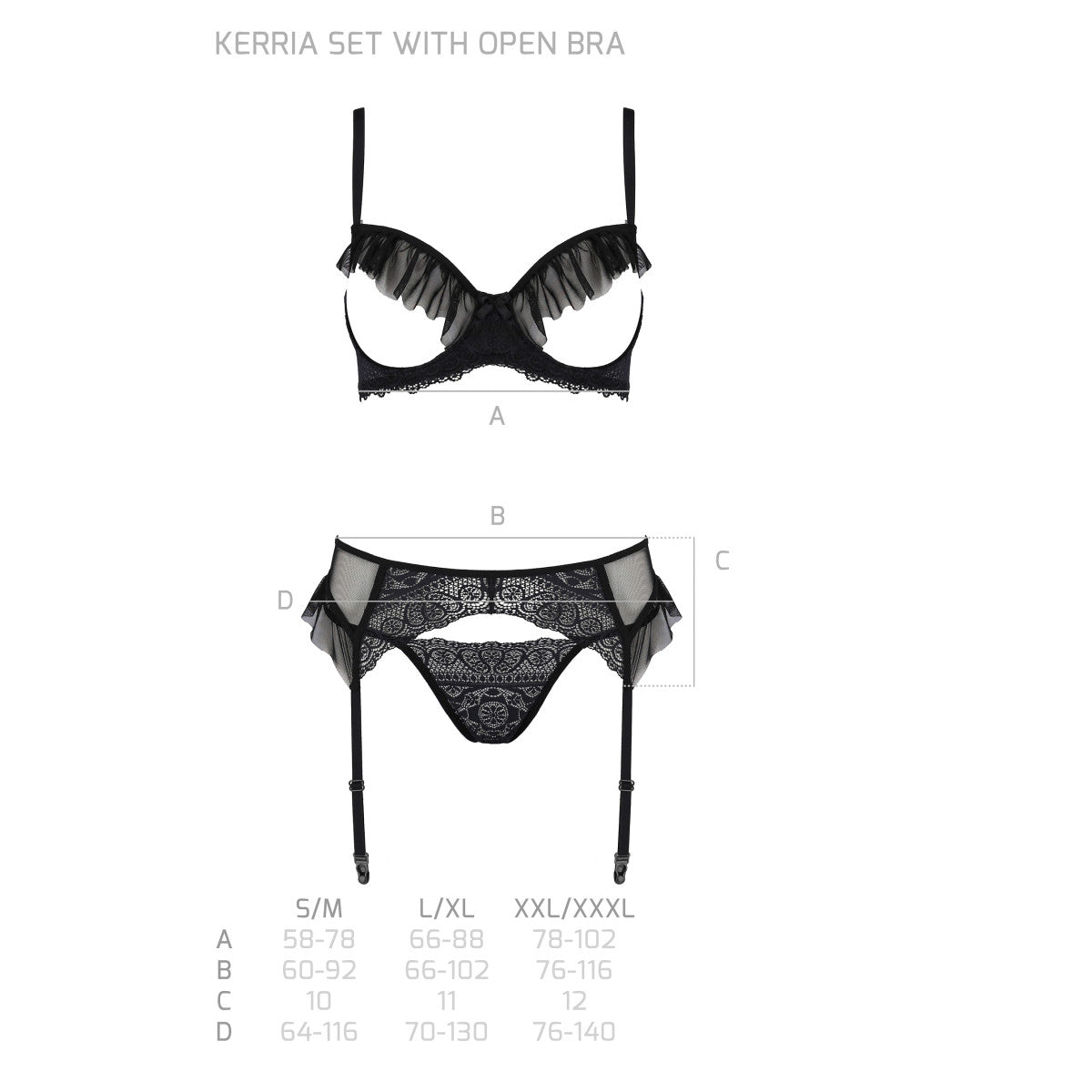 Passion PE ECO Kerria 3pcs set with open bra black - Produktansicht 7