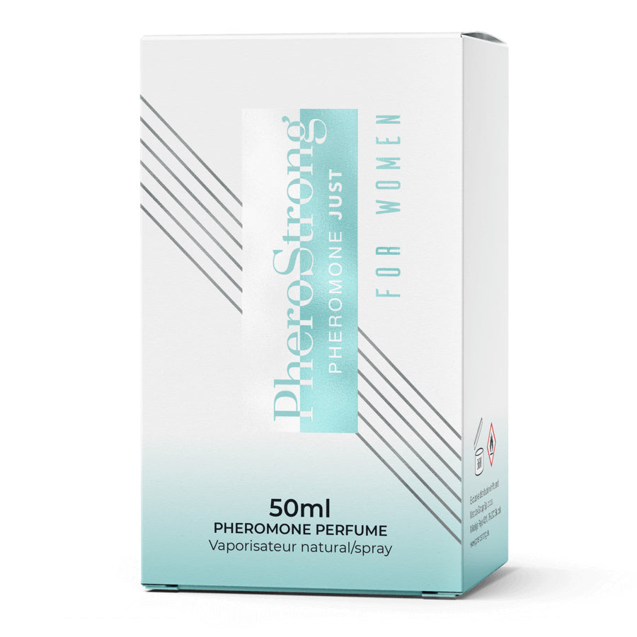 Verpackung des PheroStrong Pheromone Parfum Just for Women 50ml in seitlicher Ansicht