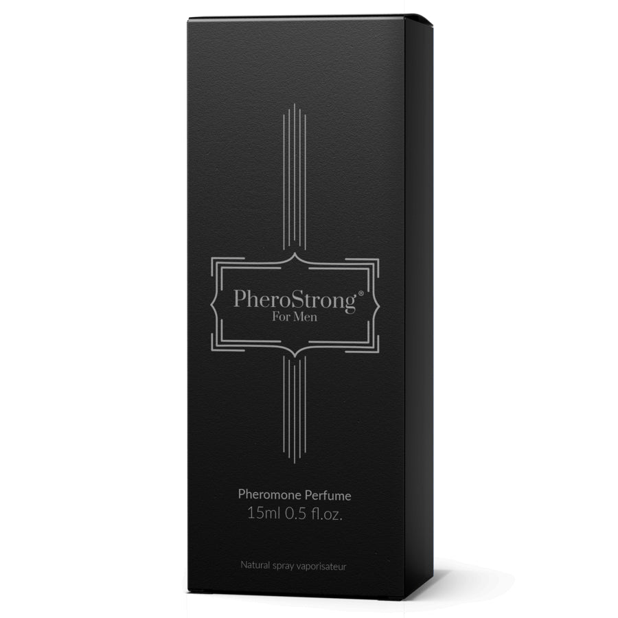 PheroStrong Pheromone Parfum für Männer 15 ml Verpackung in elegantem schwarzen Design