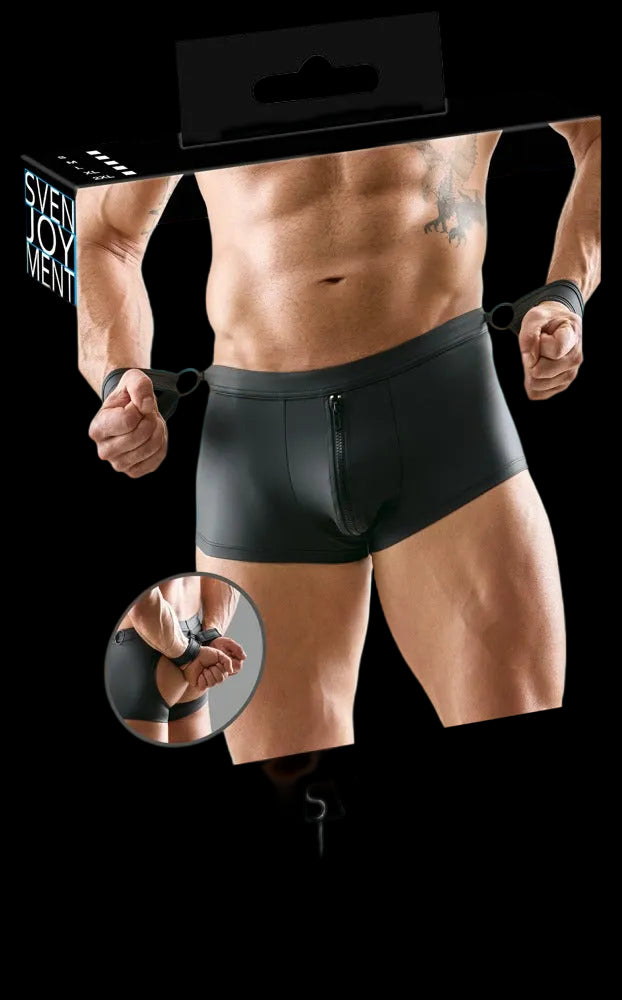 Produktverpackung der Svenjoyment Bondage Pants mit Soft-Handfesseln
