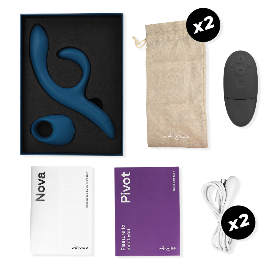 Lieferumfang des We-Vibe Date Night Special Edition Geschenksets mit Nova 2 und Pivot