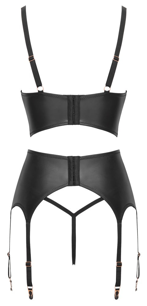 Abierta Fina 3-teiliges Hebe-BH-Straps-Set mit Ouvert-String in der Rückansicht