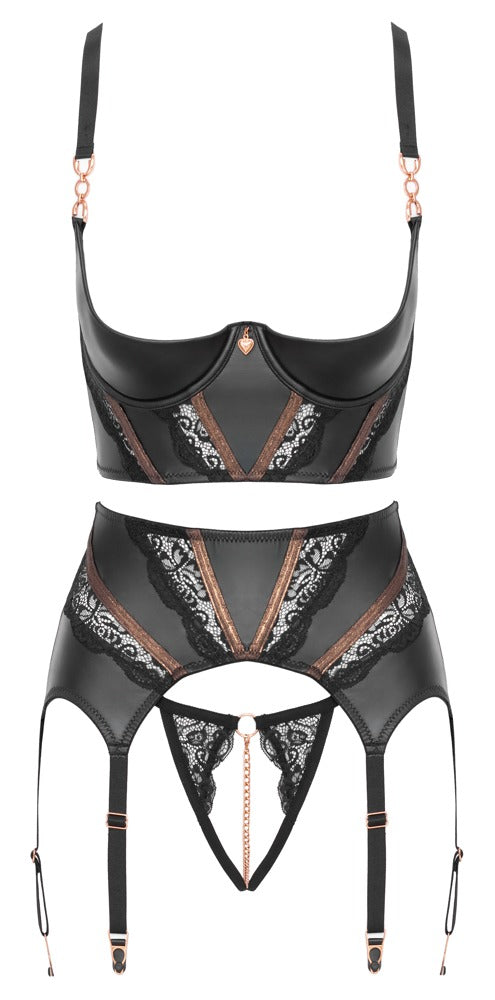Abierta Fina 3-teiliges Hebe-BH-Straps-Set mit Ouvert-String in der Vorderansicht