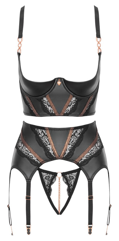 Abierta Fina 3-teiliges Hebe-BH-Straps-Set mit Ouvert-String in der Vorderansicht