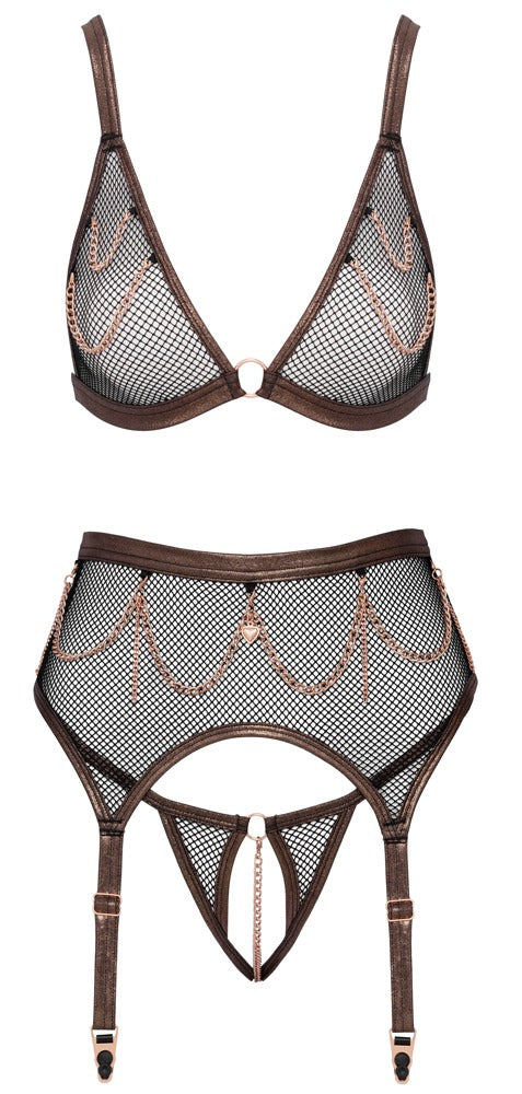 Abierta Fina 3-teiliges Straps-Set mit Ouvert-String in der Vorderansicht