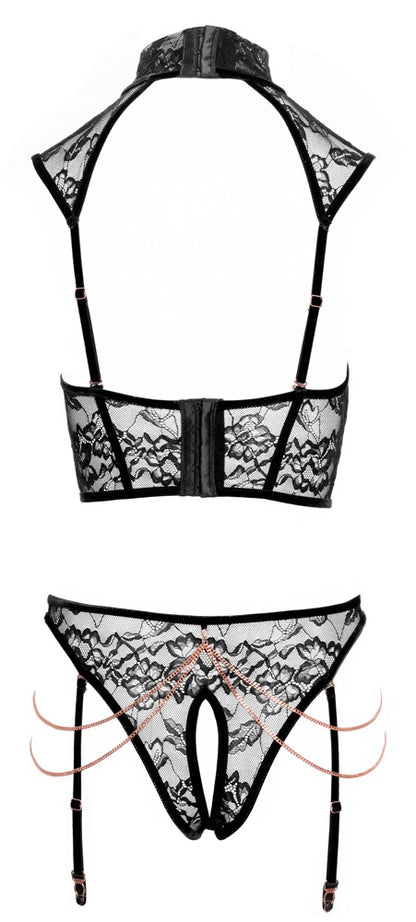 Abierta Fina Ouvert-Set mit busenfreiem Top und Straps-Slip in der Rückansicht