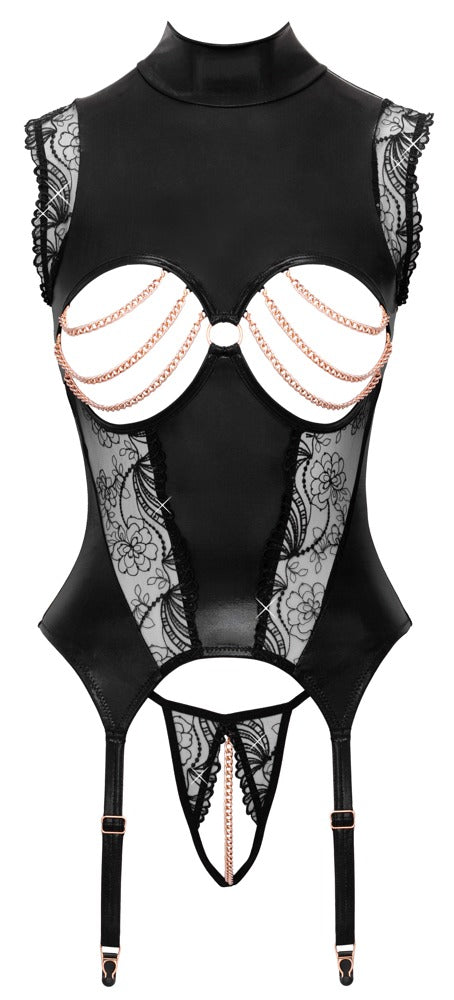 Abierta Fina busenfreies Wetlook-Strapshemd-Set mit Ouvert-String in der Vorderansicht