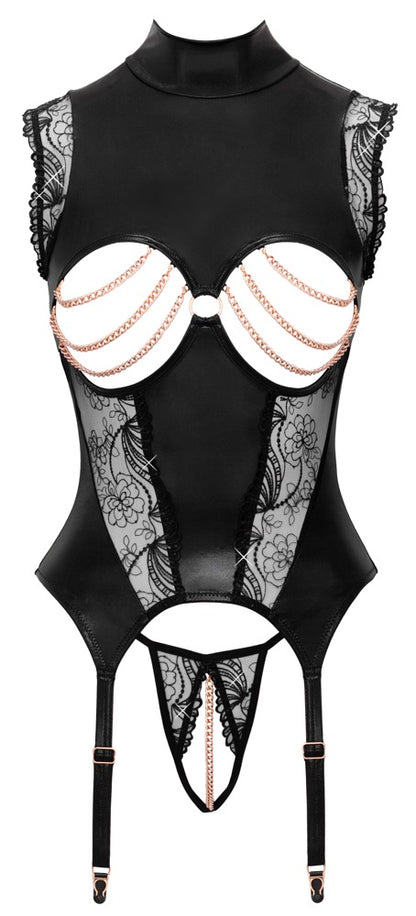 Abierta Fina busenfreies Wetlook-Strapshemd-Set mit Ouvert-String in der Vorderansicht