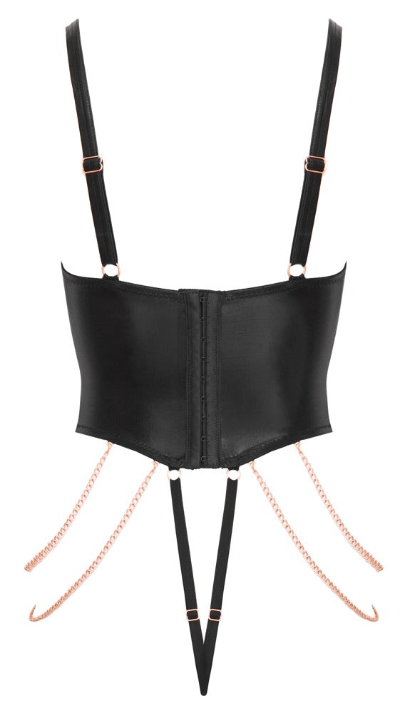 Abierta Fina Wetlook-Stringbody mit Schnürung und Schmuckketten in der Rückansicht