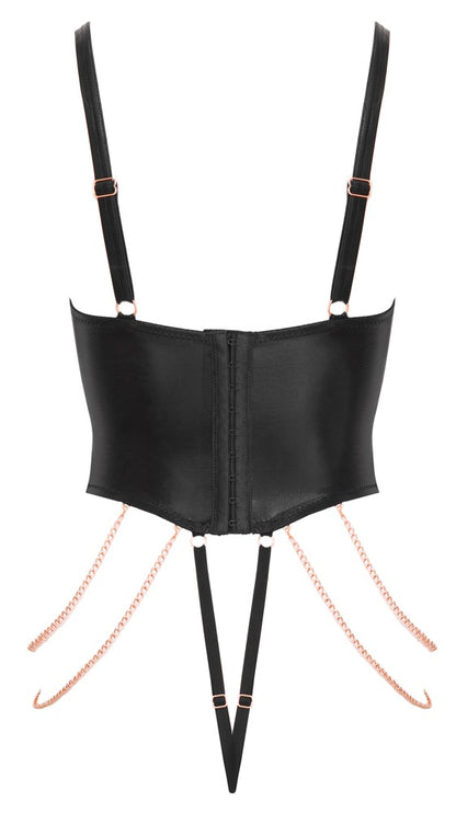 Abierta Fina Wetlook-Stringbody mit Schnürung und Schmuckketten in der Rückansicht