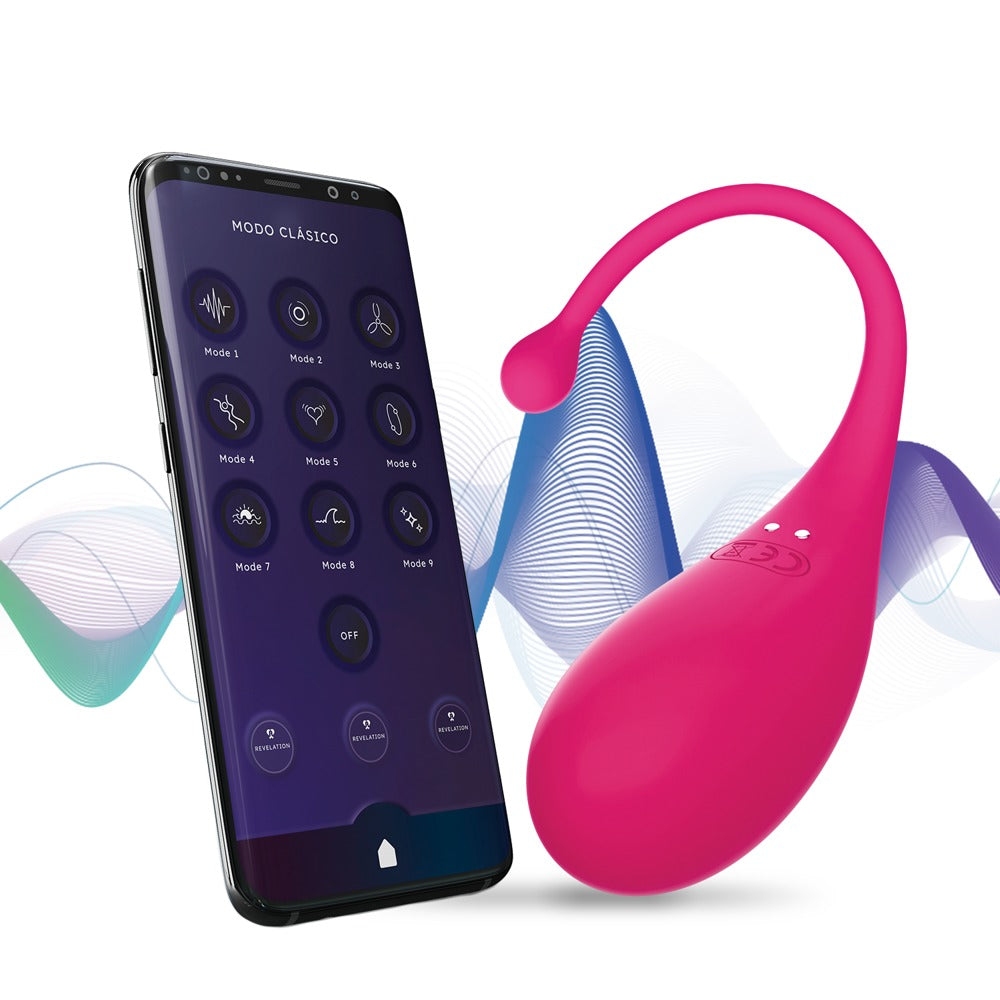 Adrien Lastic Palpitation Vibro-Ei in Pink mit Smartphone zur Darstellung der Steuerung über die AdLove-App