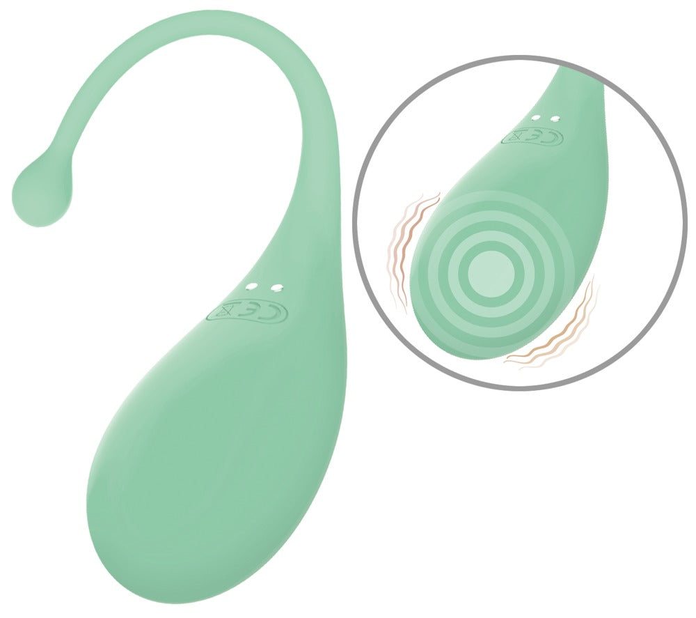 Adrien Lastic Palpitation Vibro-Ei in Mint in Hauptansicht mit flexiblem Rückholband und Detaildarstellung der strukturierten Oberfläche