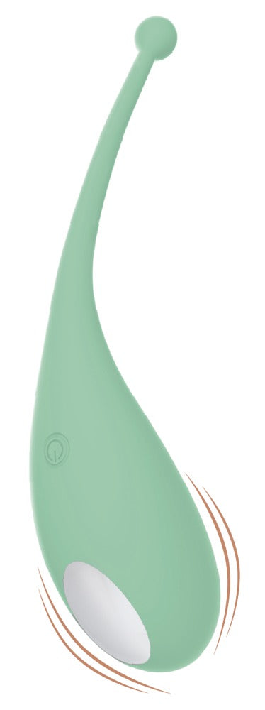 Adrien Lastic Palpitation Vibro-Ei in Mint in Seitenansicht mit ergonomischer tropfenförmiger Form und Rückholband