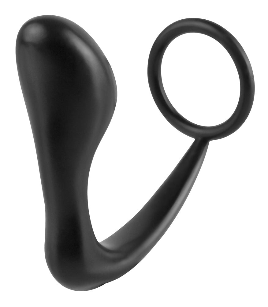 Anal Fantasy Ass-Gasm Cockring Plug in schräger Perspektivansicht mit gebogenem Plug und ringförmigem Penisring