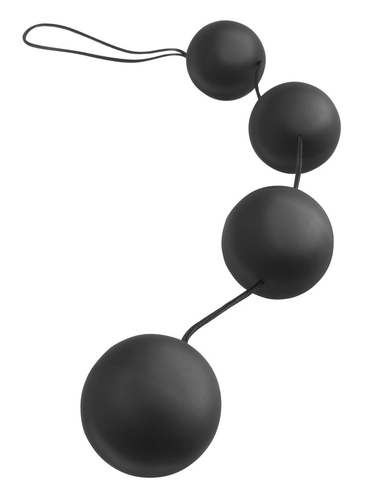 Anal Fantasy Deluxe Vibro Balls in Schwarz in Hauptansicht mit vier abgestuften Kugeln und elastischem Rückholband