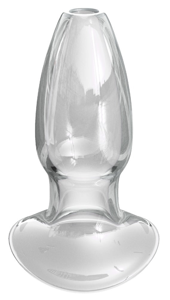 Anal Fantasy Elite Anal Gaper aus klarem Borosilikatglas in Vorderansicht mit abgerundeter Spitze und breiter Sicherheitsbasis
