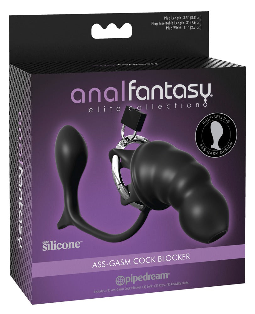 Anal Fantasy Elite Ass-Gasm Cock Blocker in der Originalverpackung mit Produktabbildung