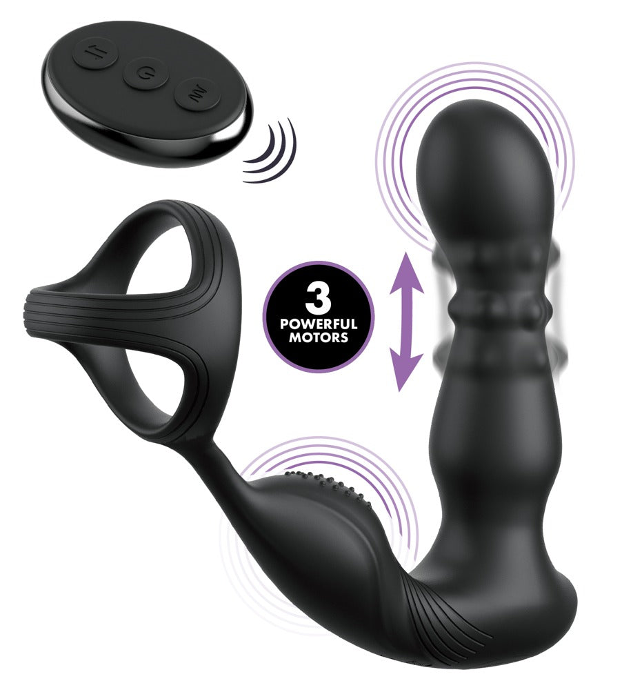 Anal Fantasy Elite Ass-Gasm Slide & Glide in Schwarz in Hauptansicht mit Analvibrator, Perlenmassage, Penis-Hodenring und Fernbedienung