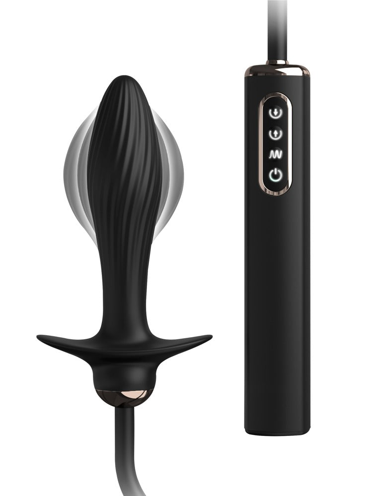 Anal Fantasy Elite Auto-Throb aufblasbarer Analvibrator in Schwarz in Hauptansicht mit strukturierter Oberfläche, Sicherheitsbasis und Bedieneinheit