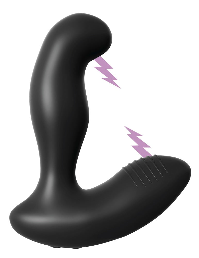 Anal Fantasy Elite Electro Stim Prostatavibrator in schräger Perspektivansicht mit ergonomischem Schaft und äußerem Dammstimulator