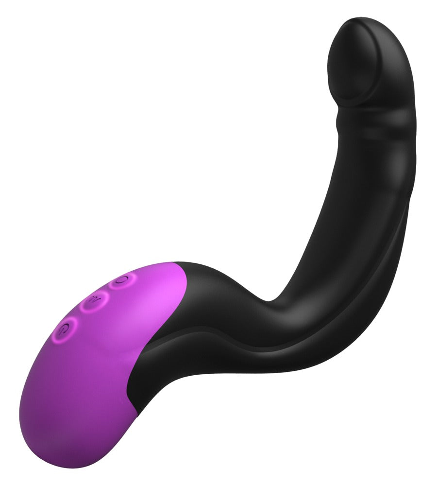 Anal Fantasy Elite Hyper-Pulse Prostatavibrator in Schwarz und Lila in Hauptansicht mit gebogenem Schaft und violettem Bedienbereich