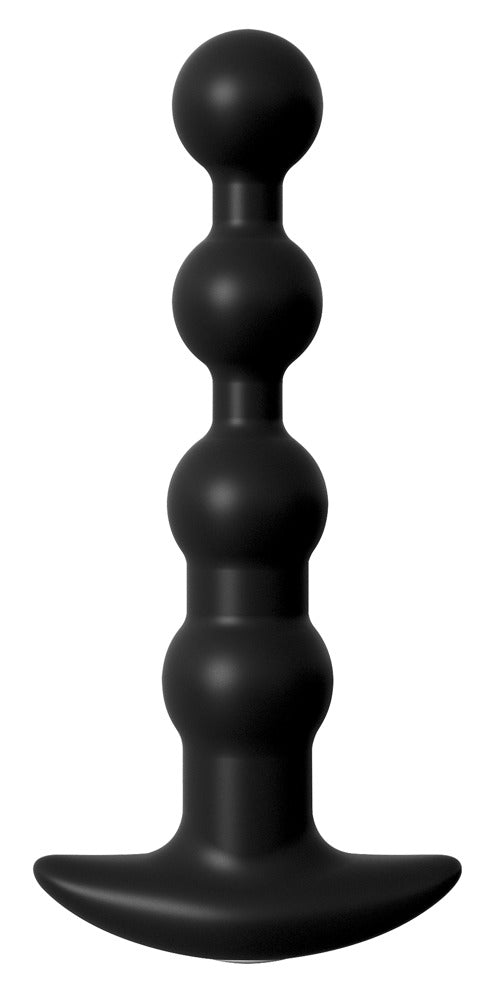 Anal Fantasy Elite Rechargeable Anal Beads in Schwarz in Hauptansicht mit vier abgestuften Kugeln, konischer Spitze und breiter Sicherheitsbasis