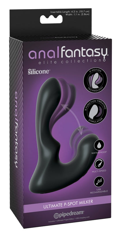 Anal Fantasy Elite Ultimate P-Spot Milker in Schwarz in der Originalverpackung mit Produktabbildung und Funktionshinweisen